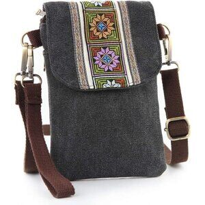 Women's Dark Grey 02 Vintage Embroidered Cute Mini Cross Body Bag Small Handbags